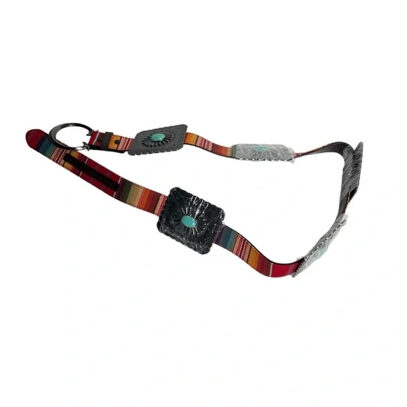 Lucky & Blessed Concha High Sierra Red Serape Turquoise Tooled Square Belt